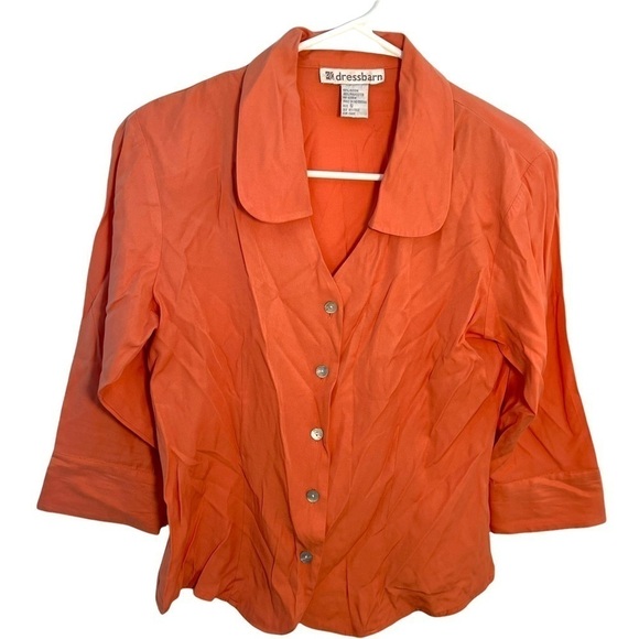 Dress Barn Button Down Blouse Peach Orange - Picture 2 of 9